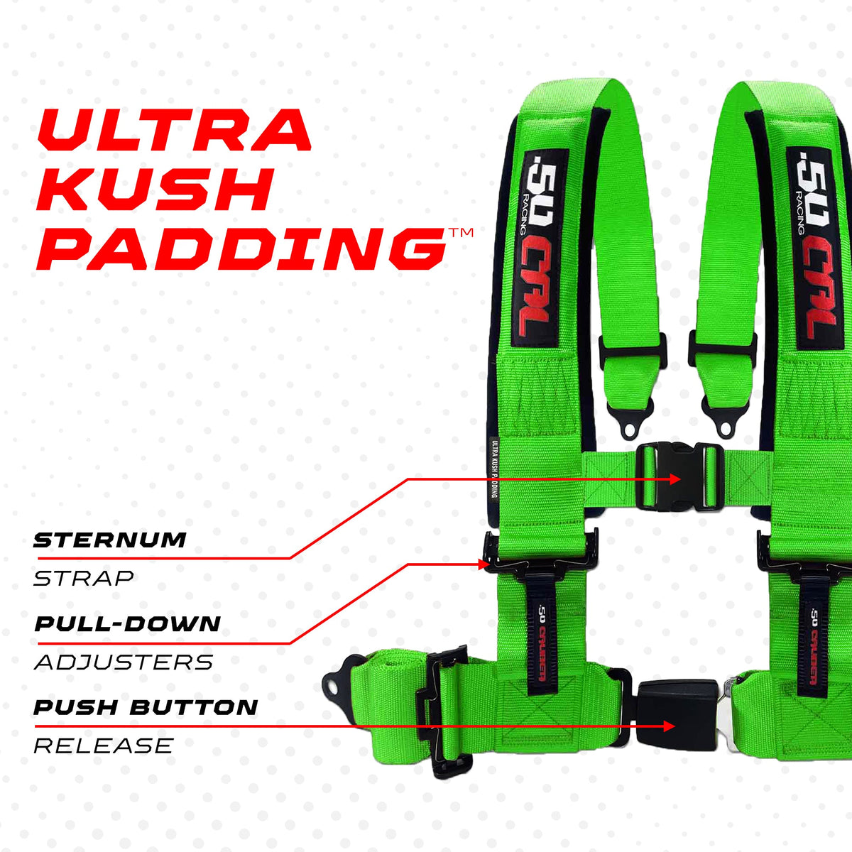 50 Caliber Racing Pro Series 4 point Harness with push button release 2" & 3" available