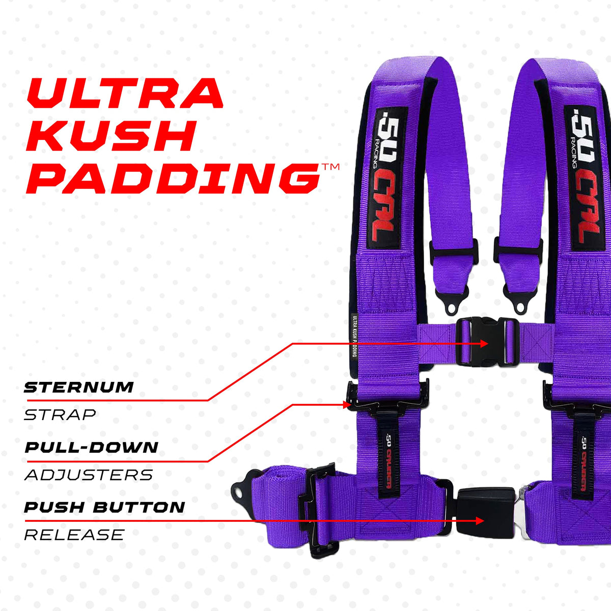 50 Caliber Racing Pro Series 4 point Harness with push button release 2" & 3" available