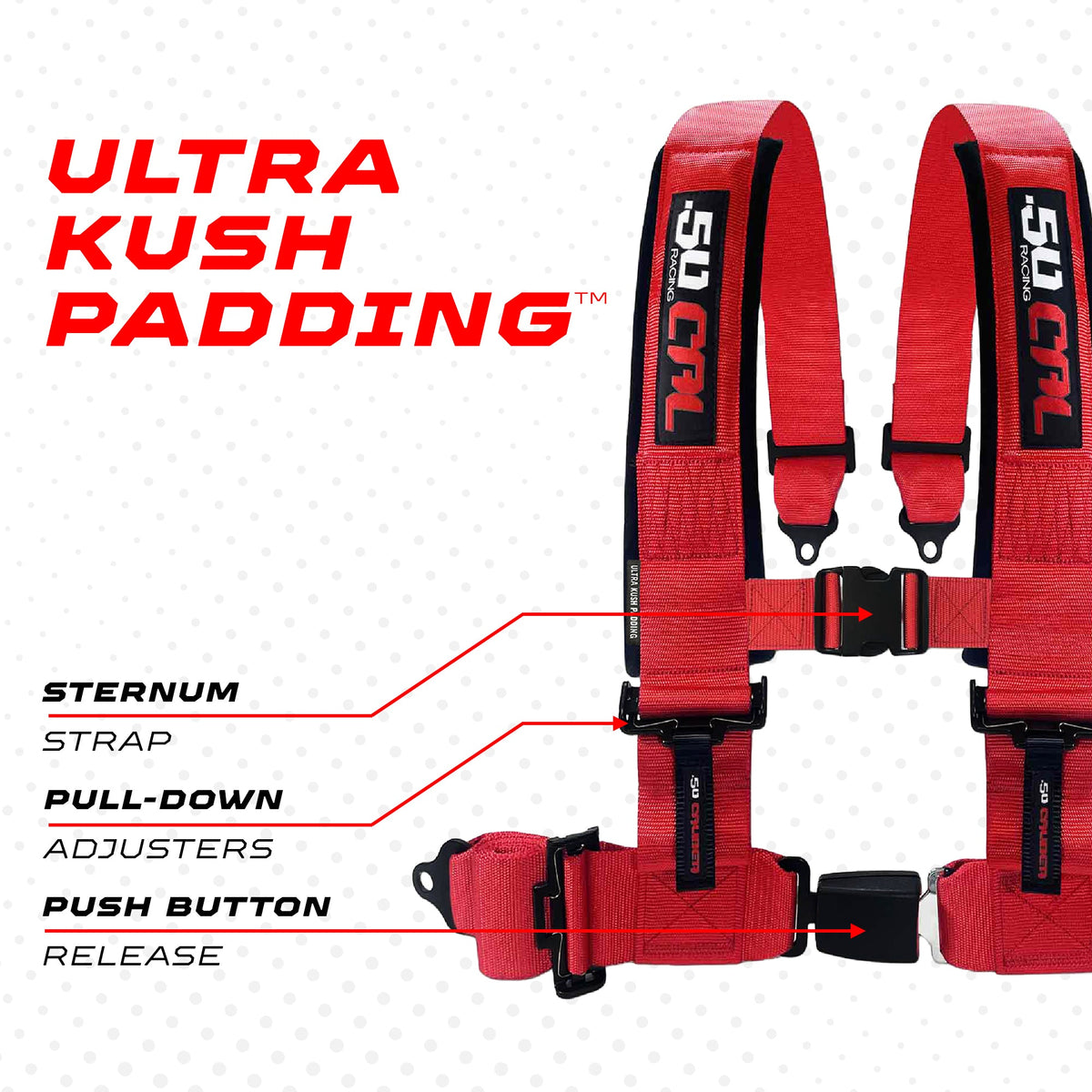 50 Caliber Racing Pro Series 4 point Harness with push button release 2" & 3" available