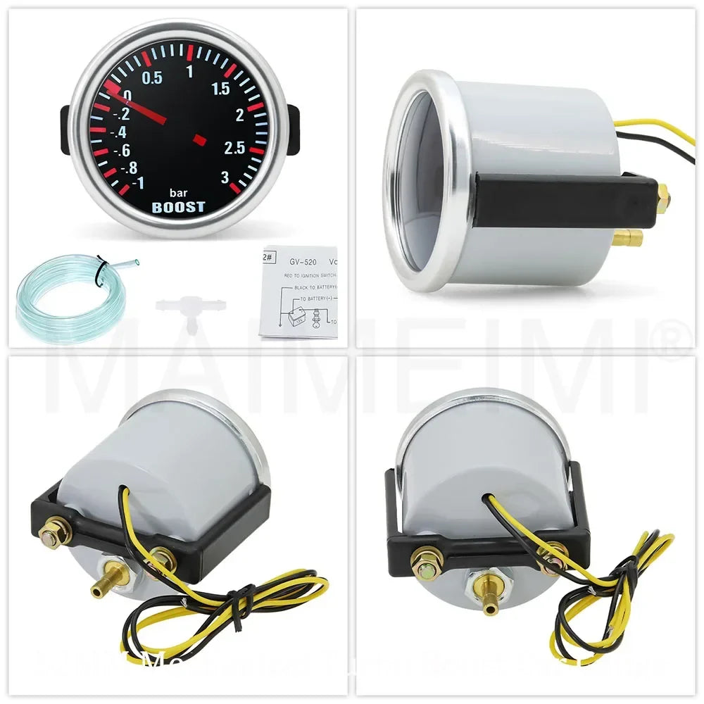 52mm Turbo Boost Gauge | Mechanical Pressure Meter with White LED for 12V Cars