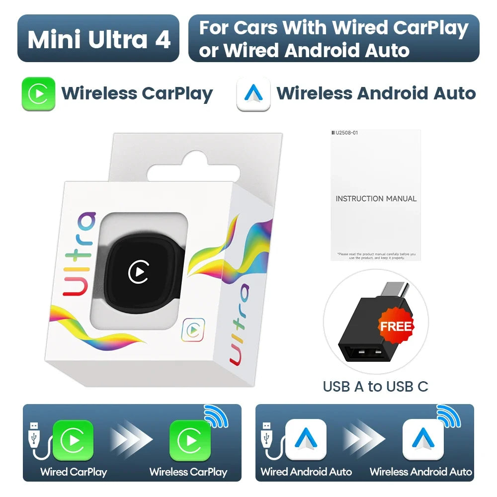 2026 Mini Ultra Wireless CarPlay Android Auto Adapter Box