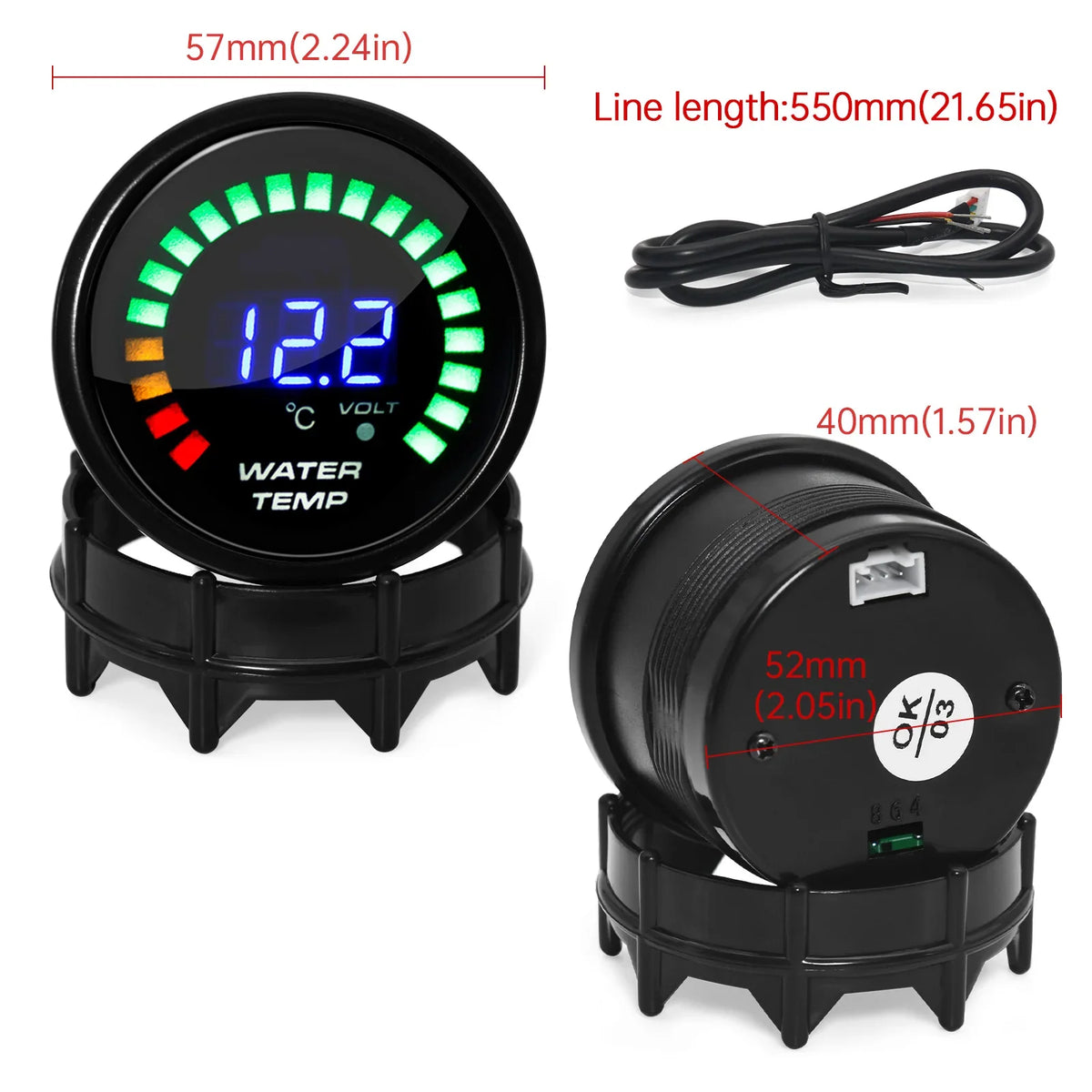 52MM Digital Car Gauge Set with 20 LED Display | Water Temp Oil Pressure Voltmeter AFR EGT Tachometer