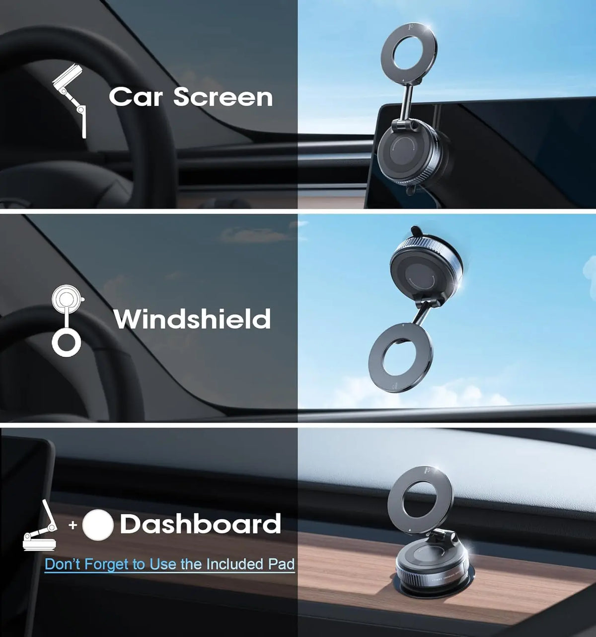 Strong Magnetic Car Phone Holder | Foldable 360 Vacuum Suction Mount