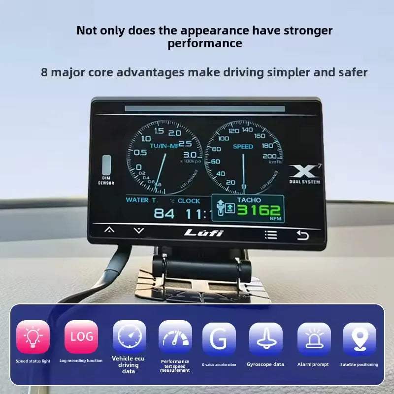 LUFI X7 4th Gauge GPS Head-up Display | OBD2 Meter with Turbo, Oil Pressure, and Gyro
