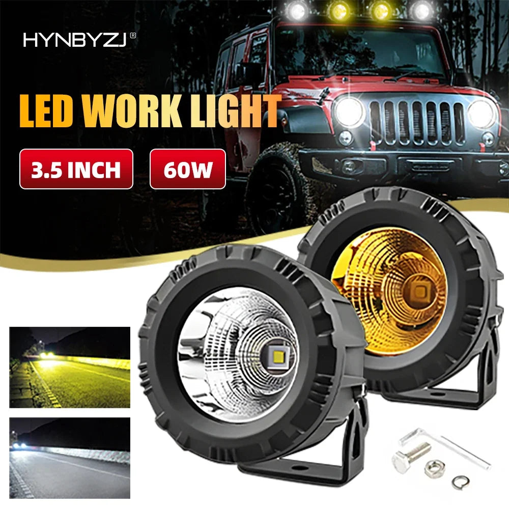 HYNBYZJ LED Motorcycle Headlight | 60W 5000LM Round Fog Lamp for Off Road ATV Truck 4x4