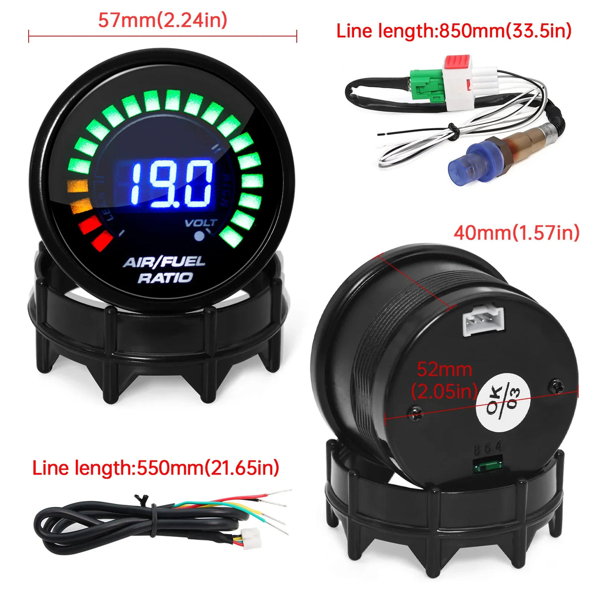 52mm Racing Gauge AFR with Narrowband O2 Sensor and 12V Voltmeter