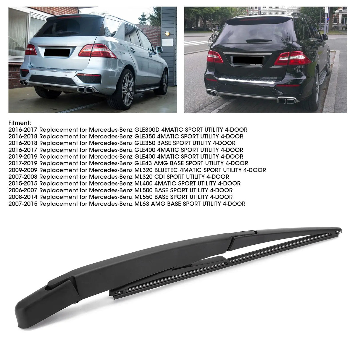 A1648200744 Rear Wiper Arm Blade Replacement for Mercedes W166 W164 ML350 ML500 | Direct Fit Rear Wiper Assembly