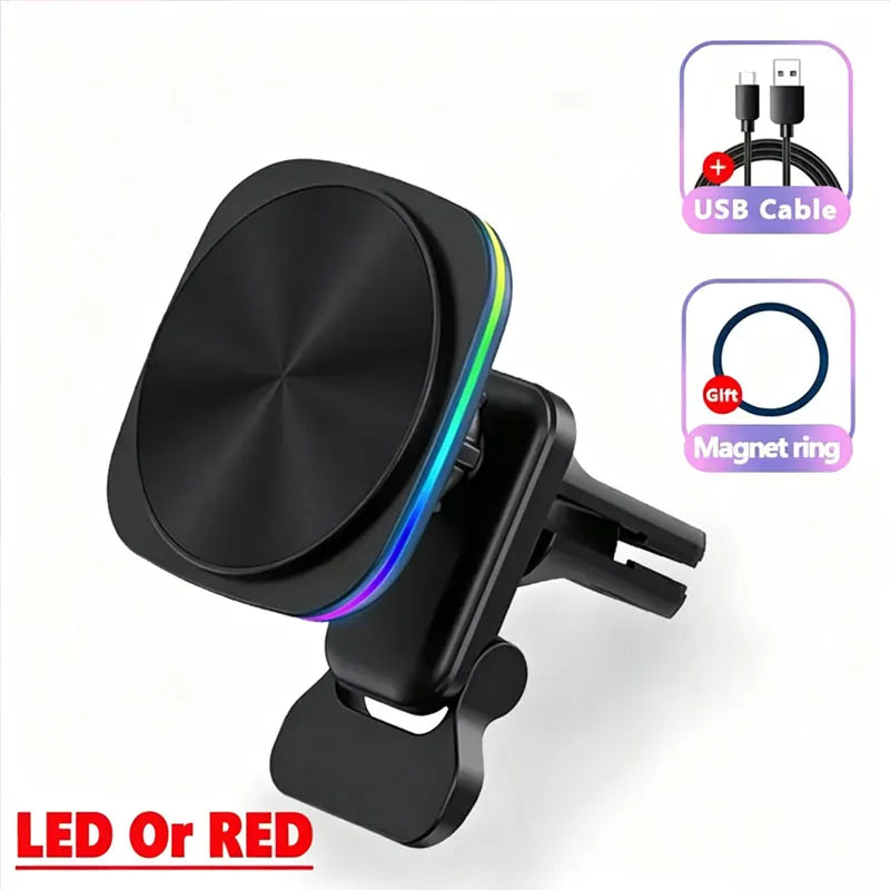 RGB LED Magnetic Wireless Charger Car Phone Holder | Fast Charging Mount for iPhone 16 15 14 13 12 Pro Max