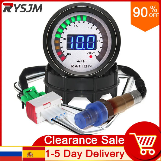 20LED Digital Auto AFR Car Instrument Racing Monitor Air Fuel Ratio Gauge Voltmeter 2in1 Meter O2 Oxygen Sensor Narrowband | 52mm 2-in-1 Gauge