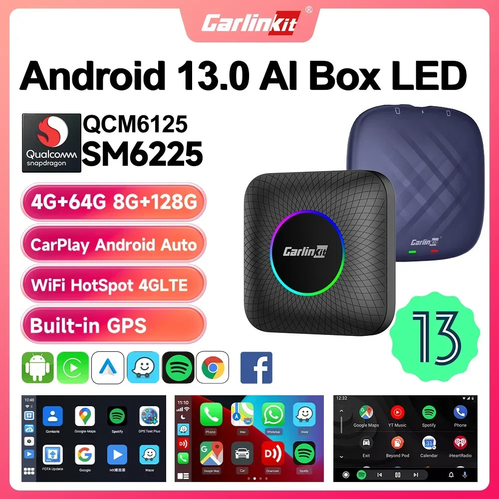 2026 CarlinKit CarPlay AI Box | Android 13 QCM6225 Wireless CarPlay Adapter