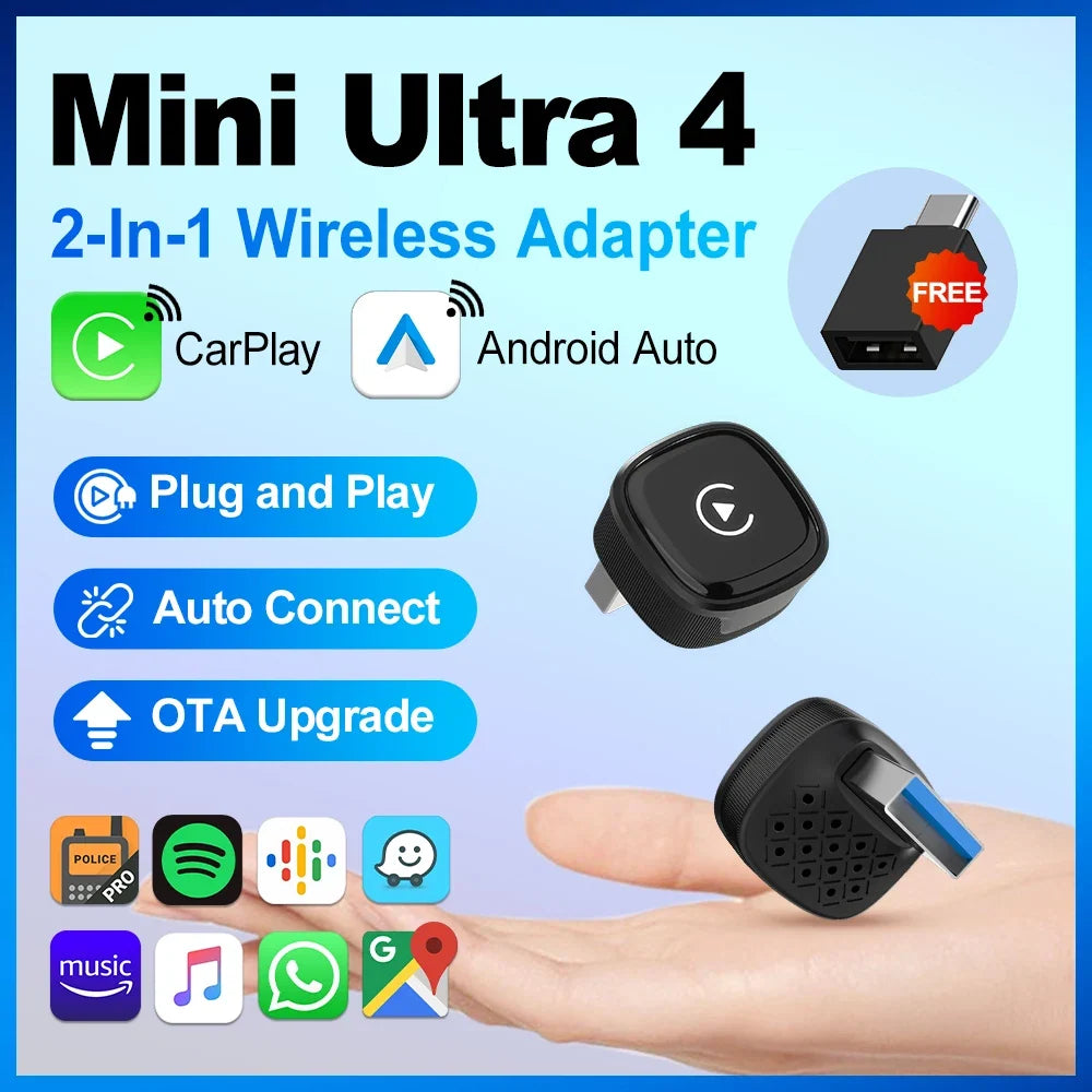 2026 Mini Ultra Wireless CarPlay Android Auto Adapter Box