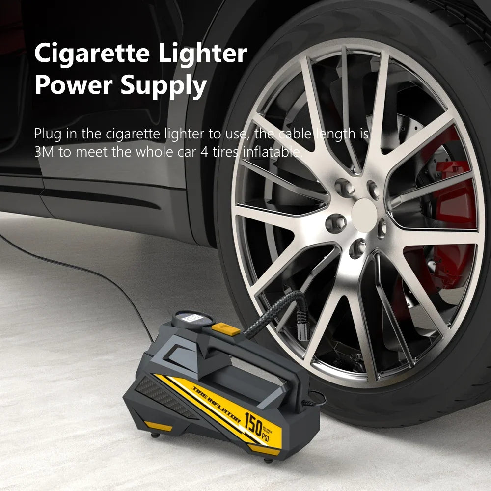 CARSUN Corded Portable Car Air Pump 12V 150PSI | Electric Tire Inflator with LED Light