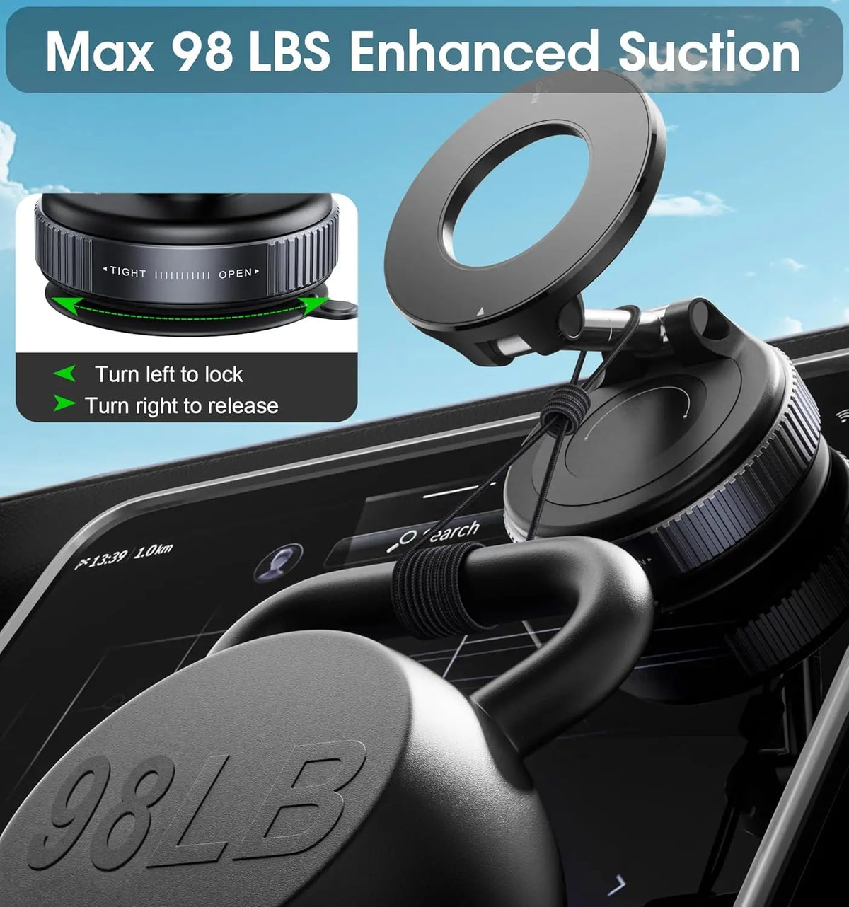Strong Magnetic Car Phone Holder | Foldable 360 Vacuum Suction Mount
