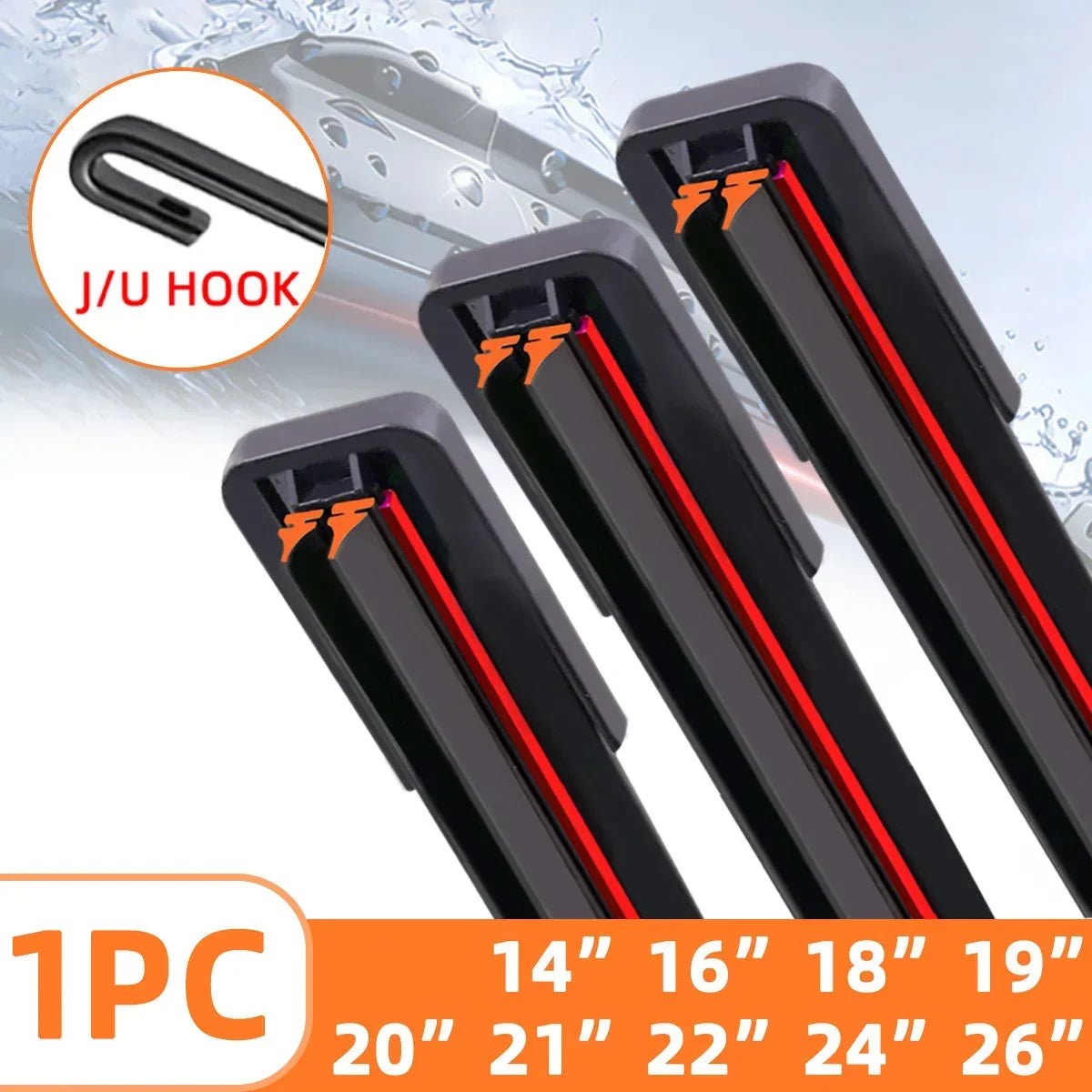 Universal Wiper Blades Double Rubber | J/U-Shaped Car Front Windshield Wiper Replacement 1 Pack