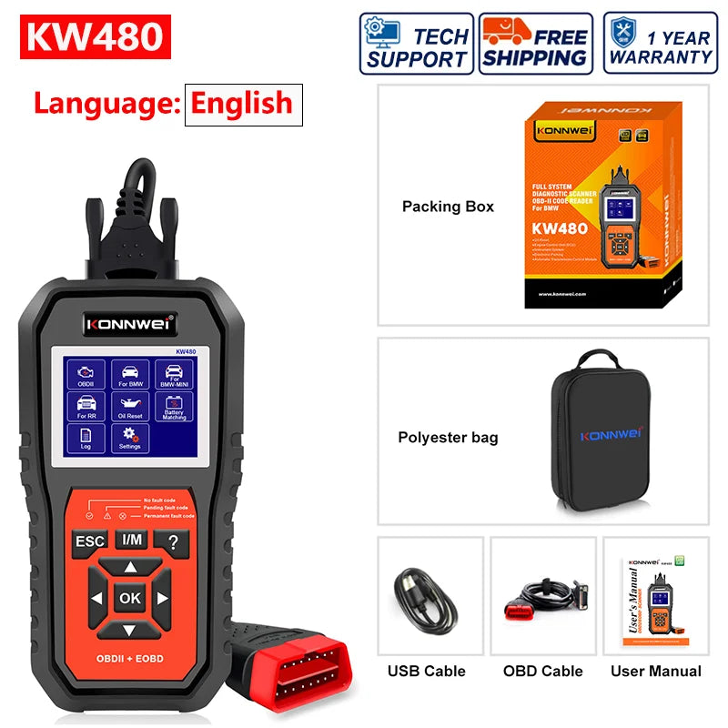 2026 KONNWEI KW480 Full System OBD2 Scanner | BMW Diagnostic Tool with Oil