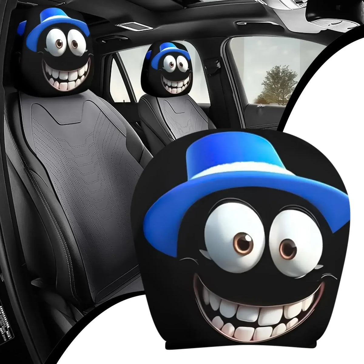 Cartoon Face Car Headrest Covers Set, 2 Pieces