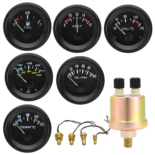 52mm Auto Gauge Kit with Sensor | LED Digital Oil Temp, Water Temp, Oil Pressure, Fuel Level for 12V Gas Car