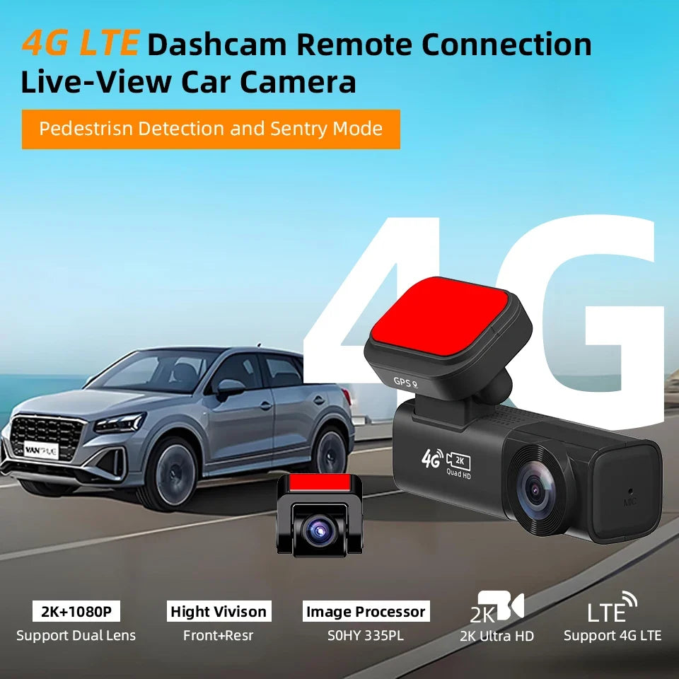 Acceo 4G LTE Car Dashcam with GPS Tracking | 2K Front and Rear Camera