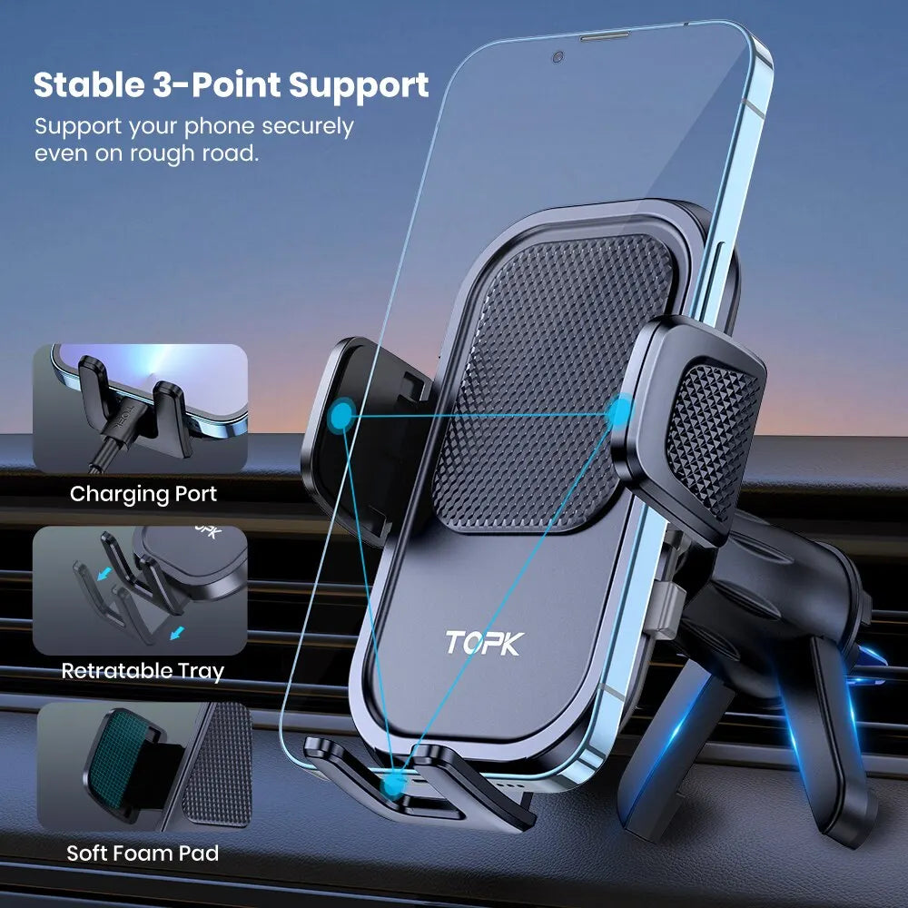 TOPK Car Phone Holder Mount | Upgraded Metal Hook Air Vent Phone Mount for All Phones