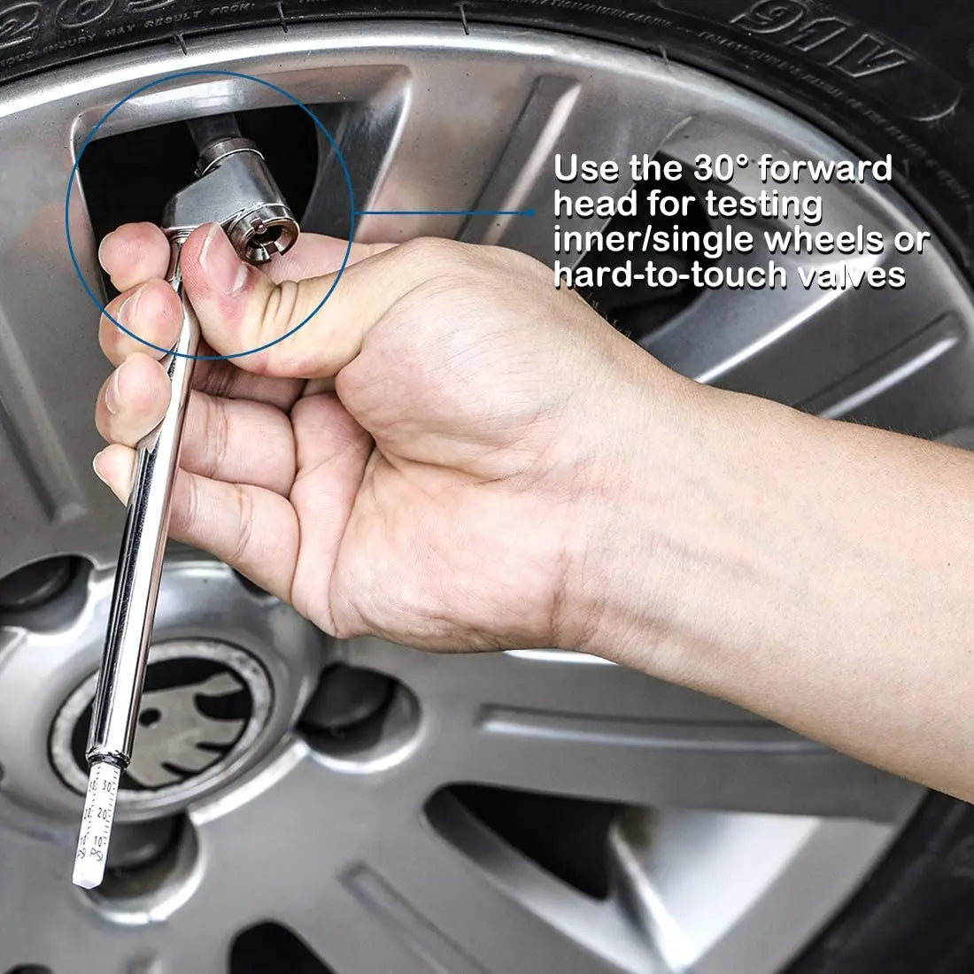 Pencil Tire Pressure Gauge 10-120 PSI Dual Head for Trucks | Mechanical Dually Chuck