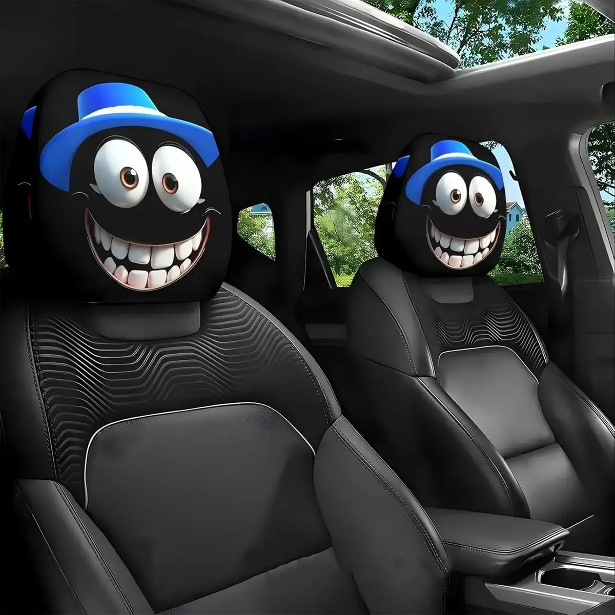 Cartoon Face Car Headrest Covers Set, 2 Pieces