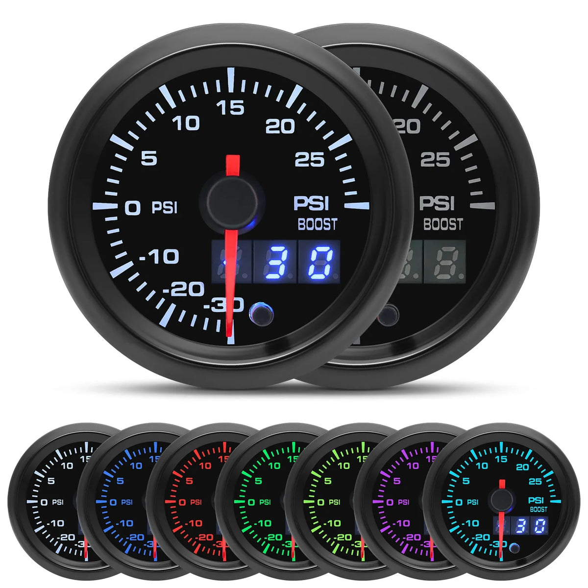 New 52mm 7 Color LED Car Gauge Set | Universal 12V Gauge