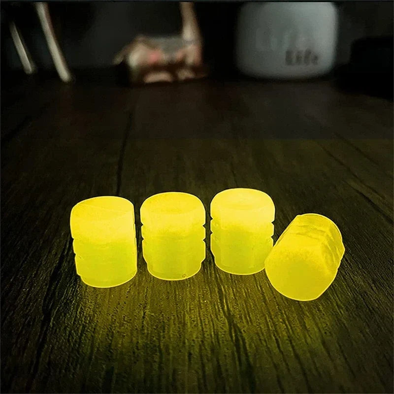 Fluorescent Yellow Glowing Tire Valve Caps | Night Safety Car Accessories
