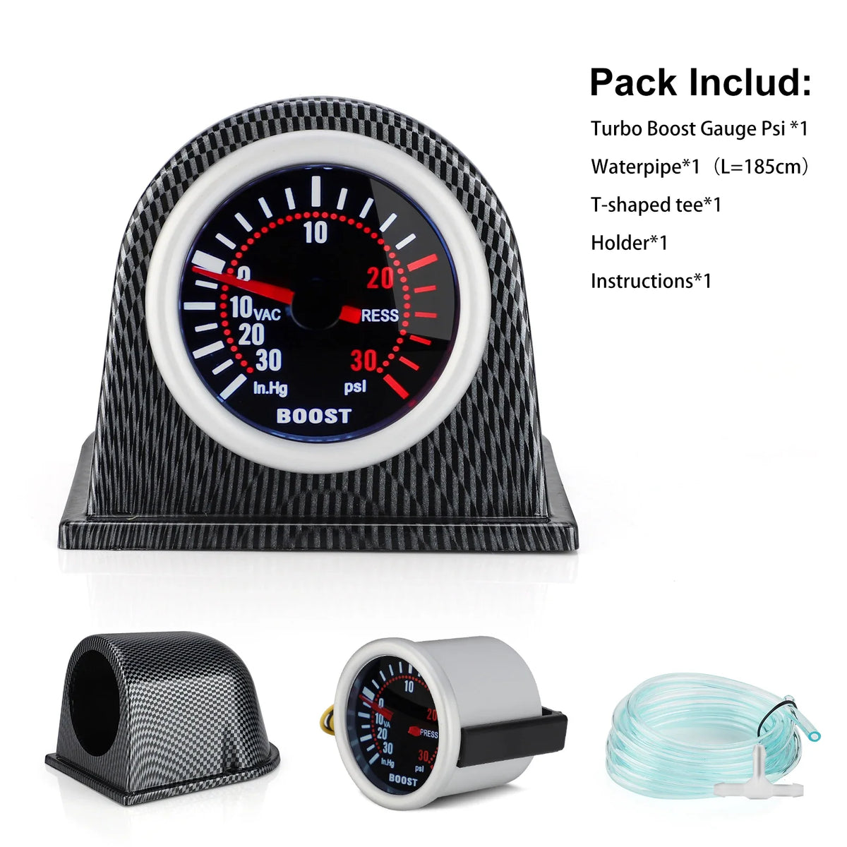 Universal 52mm Car Turbo Boost Gauge | LED Digital Pointer with Smoke Lens