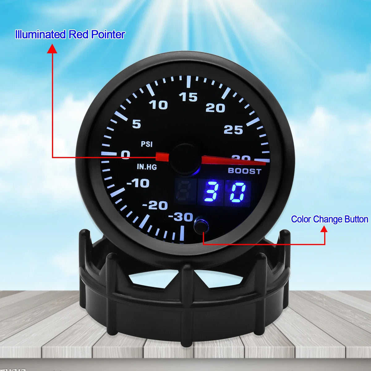 52mm 7 Color LED Dual Display Gauge | Boost, Oil Temp, Voltmeter, Tachometer