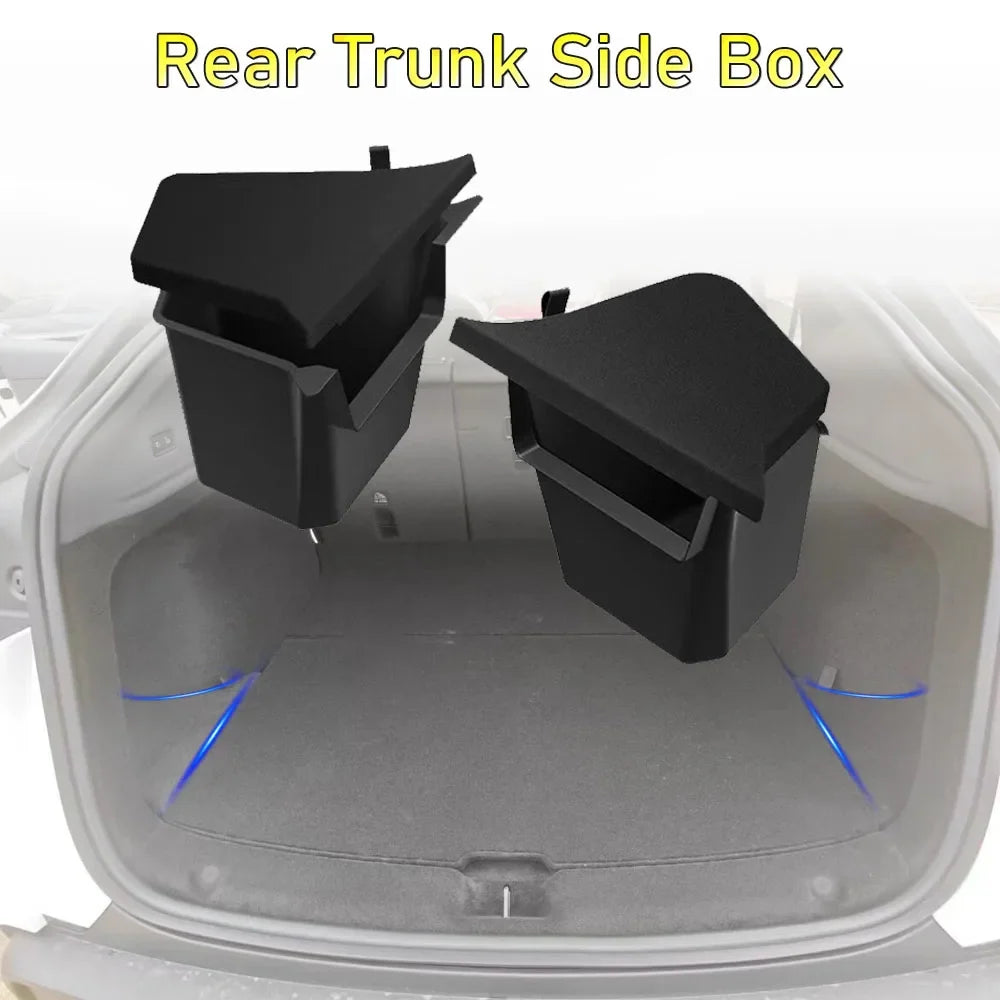 Tesla Model Y Juniper Rear Trunk Side Storage Box | TPE or Flocking Trunk Organizer Bin