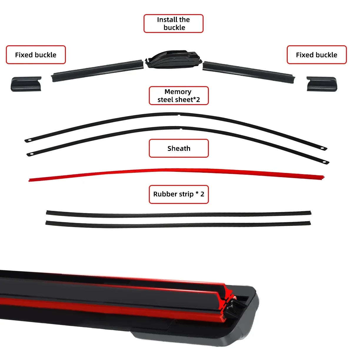 Universal Wiper Blades Double Rubber | J/U-Shaped Car Front Windshield Wiper Replacement 1 Pack