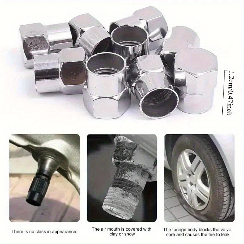 Chrome Tire Valve Caps with O-Ring, 40 Pcs