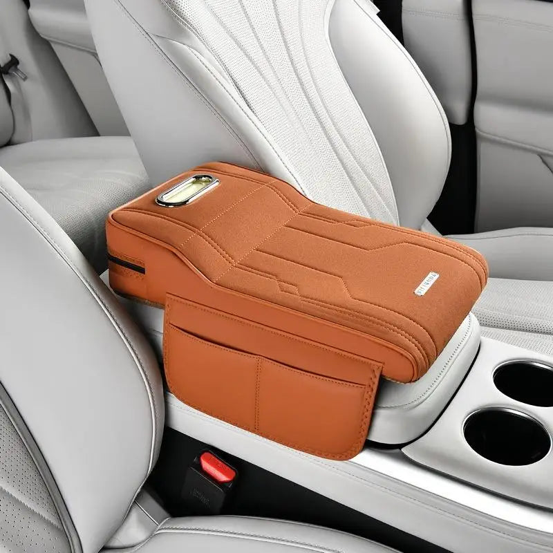 Car Armrest Cushion with Tissue Box & Storage Pocket