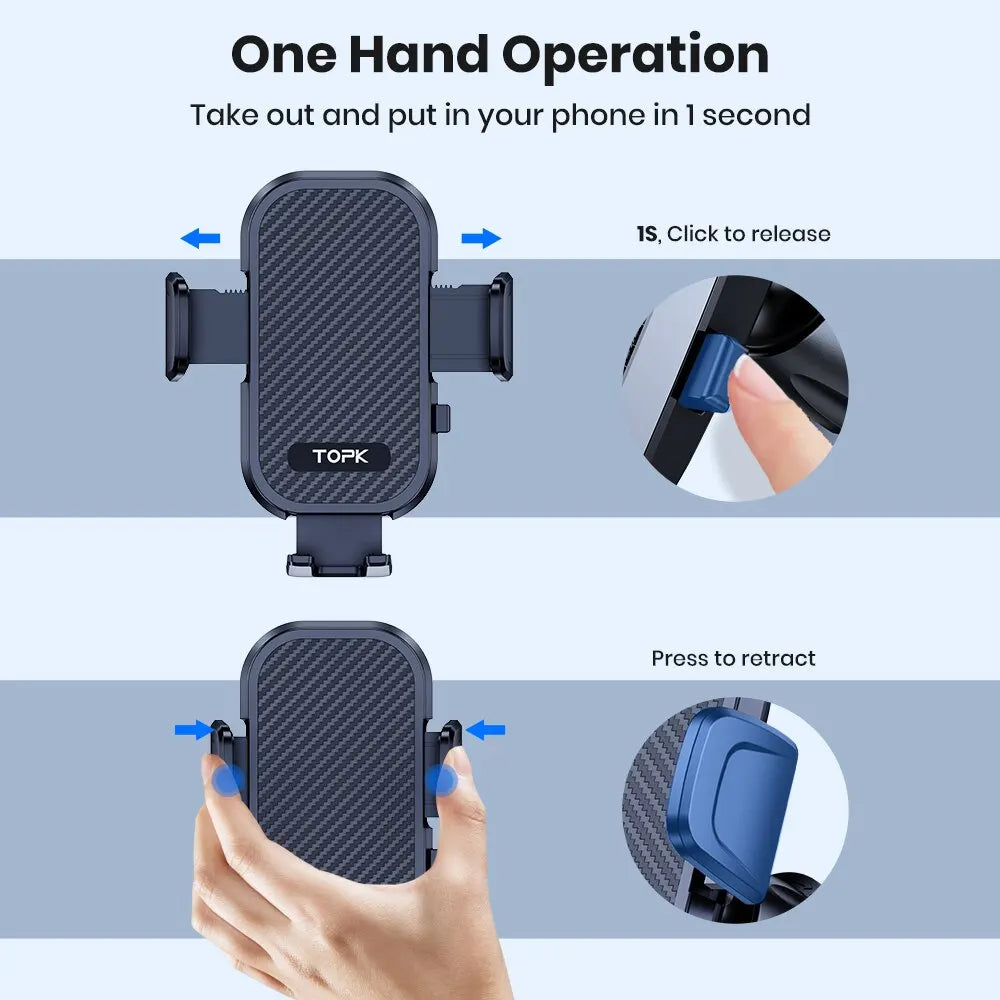 TOPK Car Phone Holder Mount | Air Vent Hands-Free Cradle for 4 to 7 Inch Phones