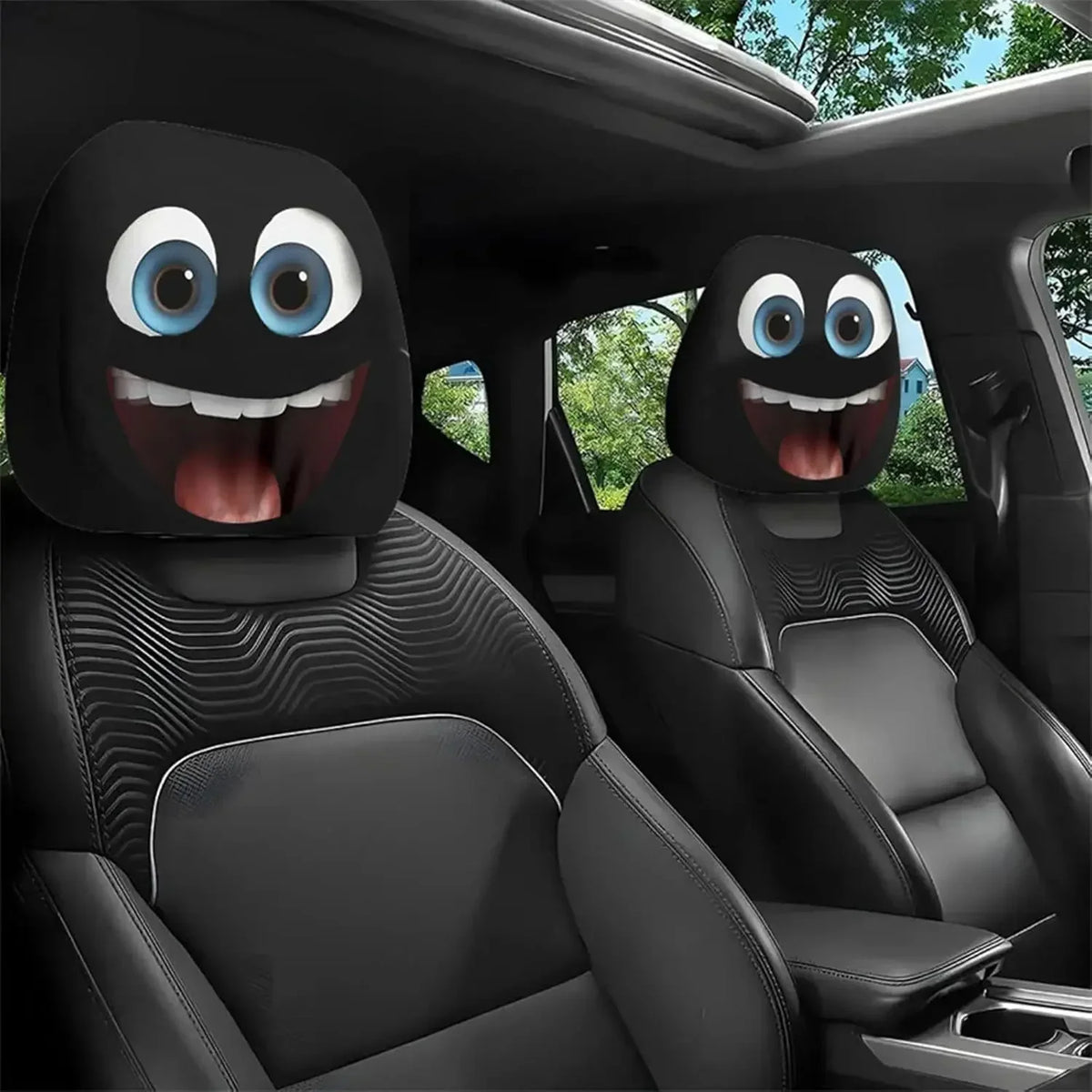 Cartoon Face Car Headrest Covers Set, 2 Pieces