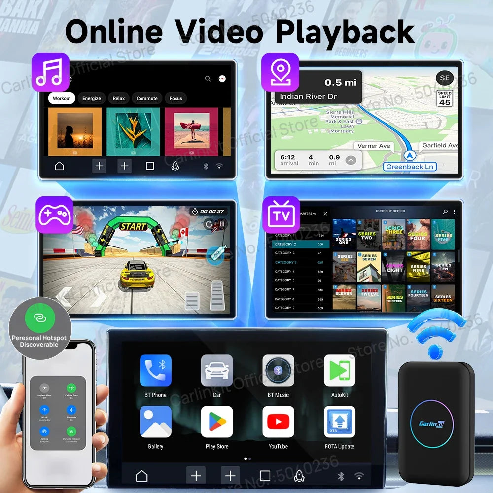 CarlinKit Lite Android TV Box | 3-in-1 Wireless Adapter for CarPlay and Android Auto
