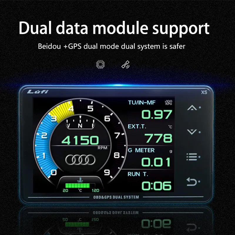 Lufi XS LCD Gauge OBD+GPS Head Up Display | Turbo Boost and Oil Pressure Monitor