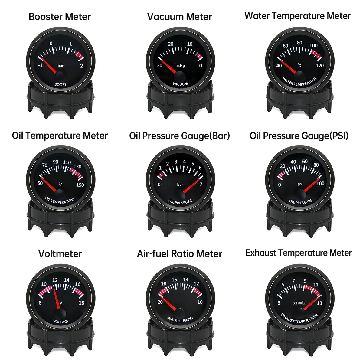 52mm Car Gauge Set | Water Temp Oil Temp Voltmeter Oil Pressure Boost Gauge