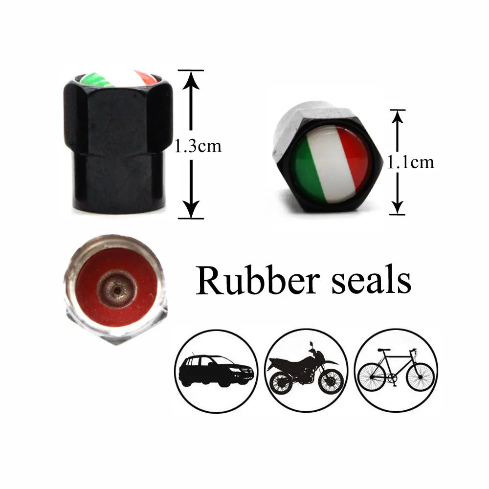 DSYCAR 4 Pieces Italy Flag Car Tire Valve Caps | Aluminium Alloy Airtight Stem Covers