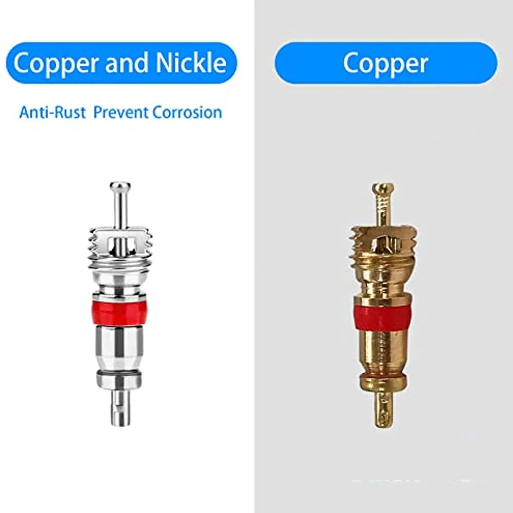 Schrader Tire Valve Cores Universal Replacement | Nickel-Plated Copper