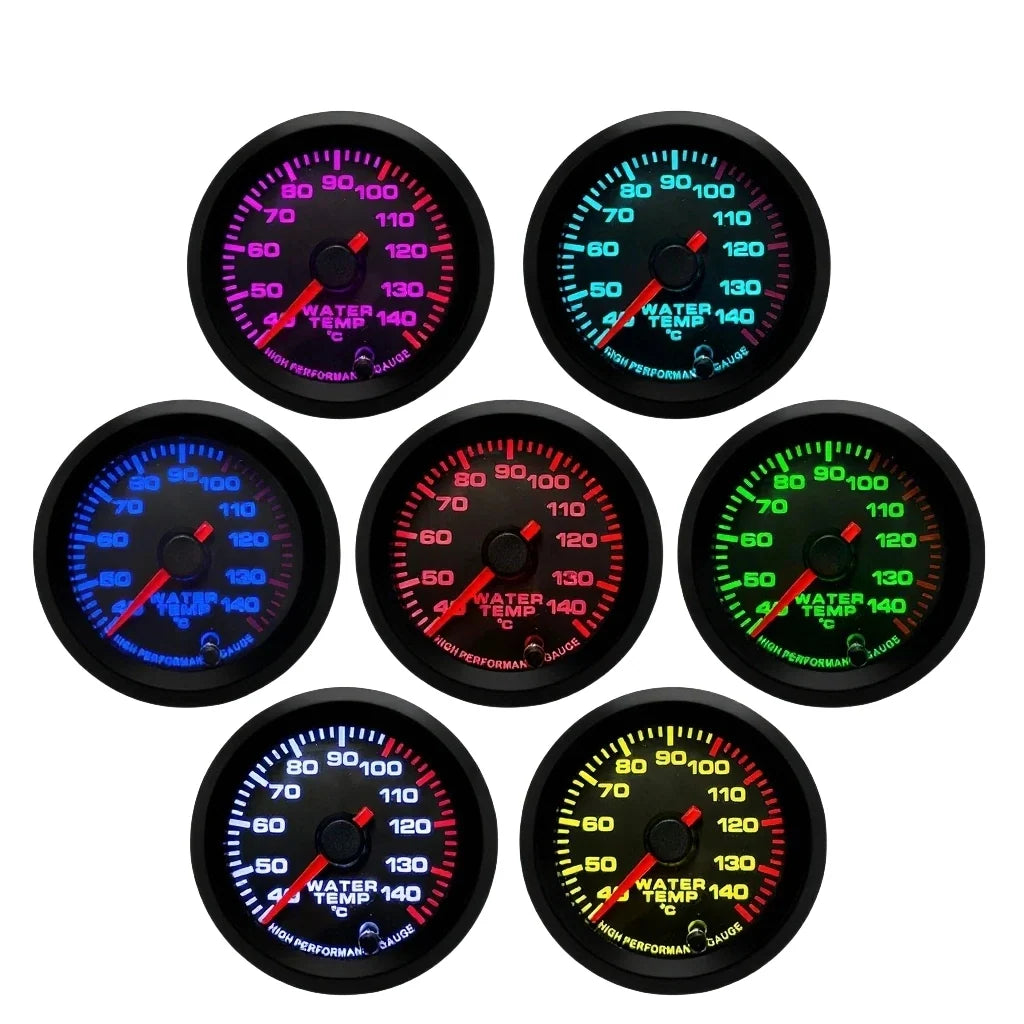 52mm 7-Color Car Gauge Set | Water Temp Oil Pressure Tachometer Boost Voltmeter EGT