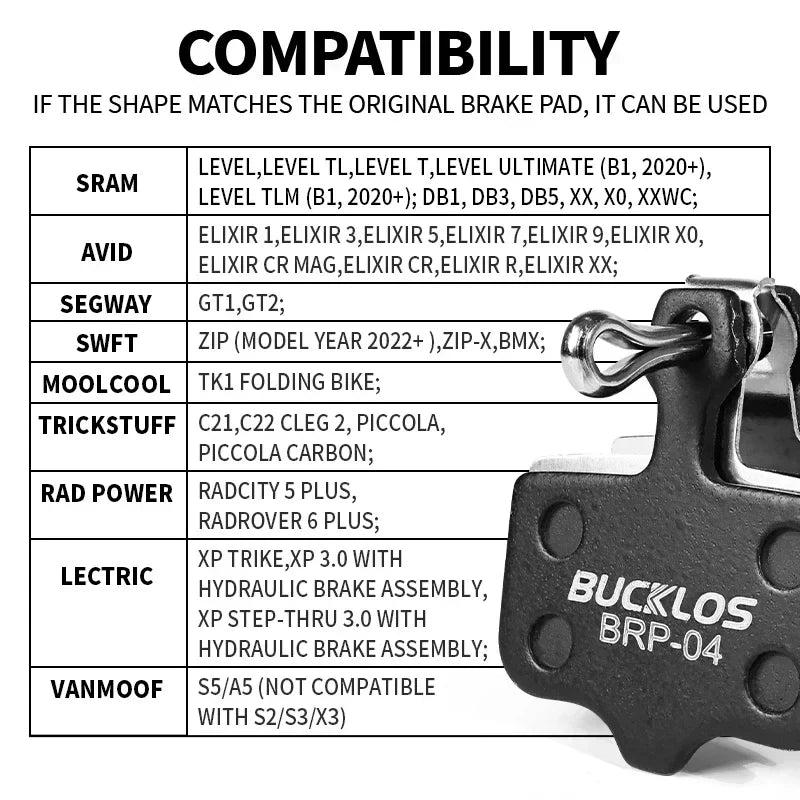BUCKLOS Resin Disc Brake Pads for SRAM AVID | Wear-Resistant Hydraulic MTB Brake Pads