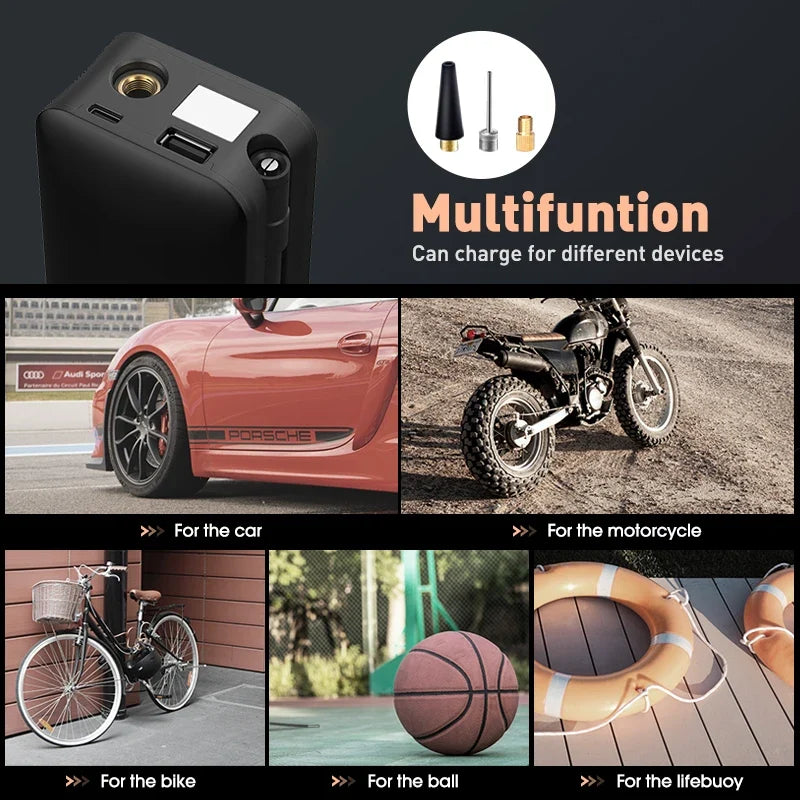CARSUN Rechargeable Air Pump Tire Inflator | Portable Cordless Compressor for Car, Bicycle, and Balls
