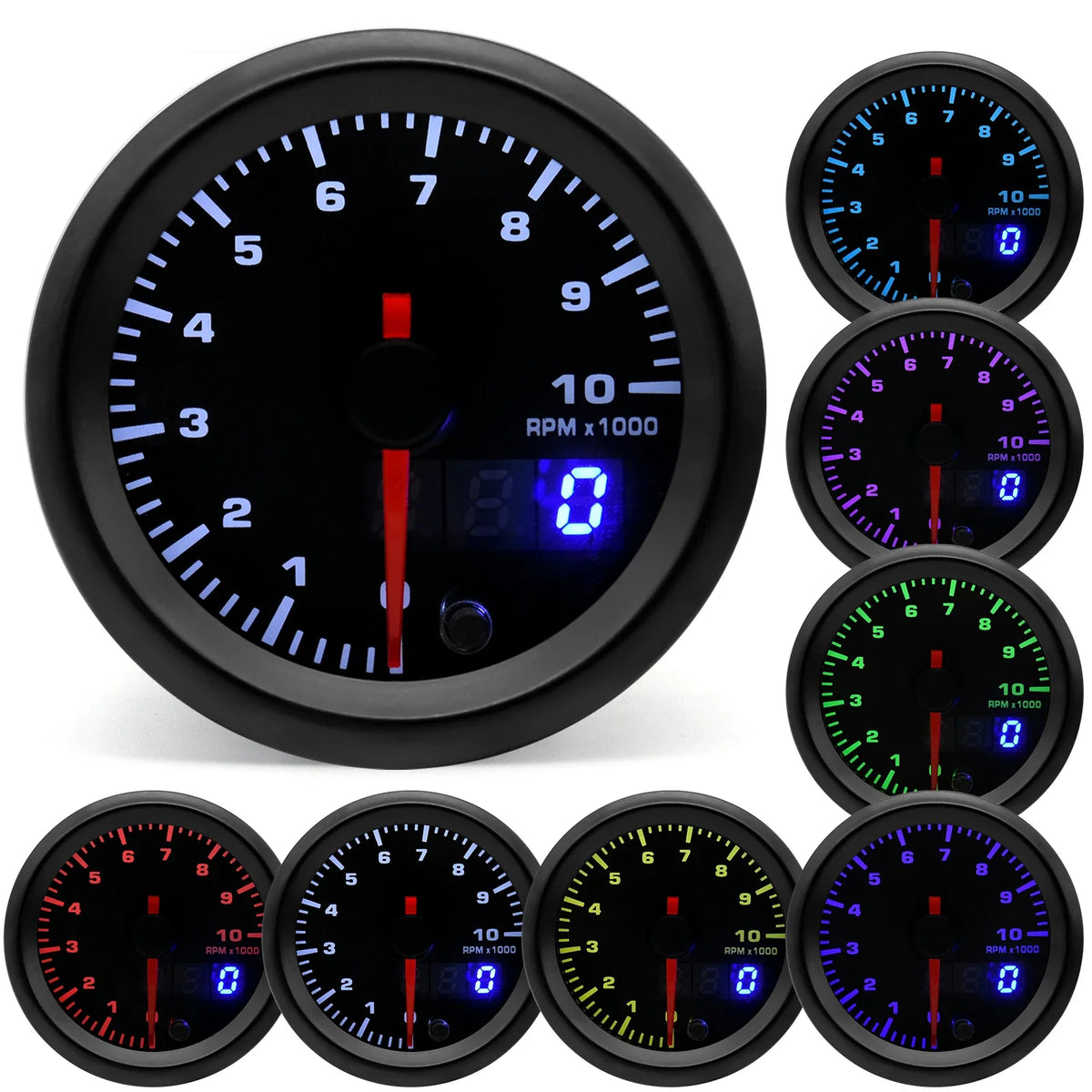 52mm 7 Color LED Dual Display Gauge | Boost, Oil Temp, Voltmeter, Tachometer