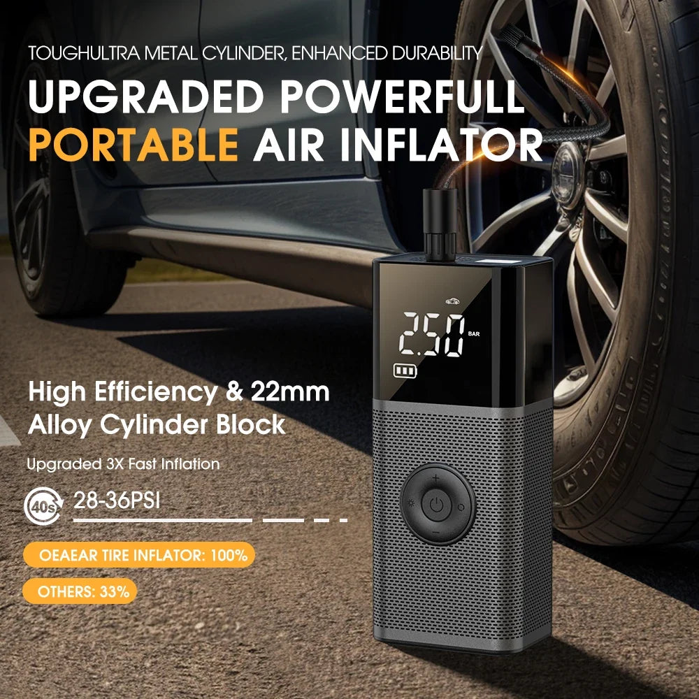 CARSUN Portable Tire Inflator | Wireless Rechargeable Air Pump for Car, Motorcycle, Bike
