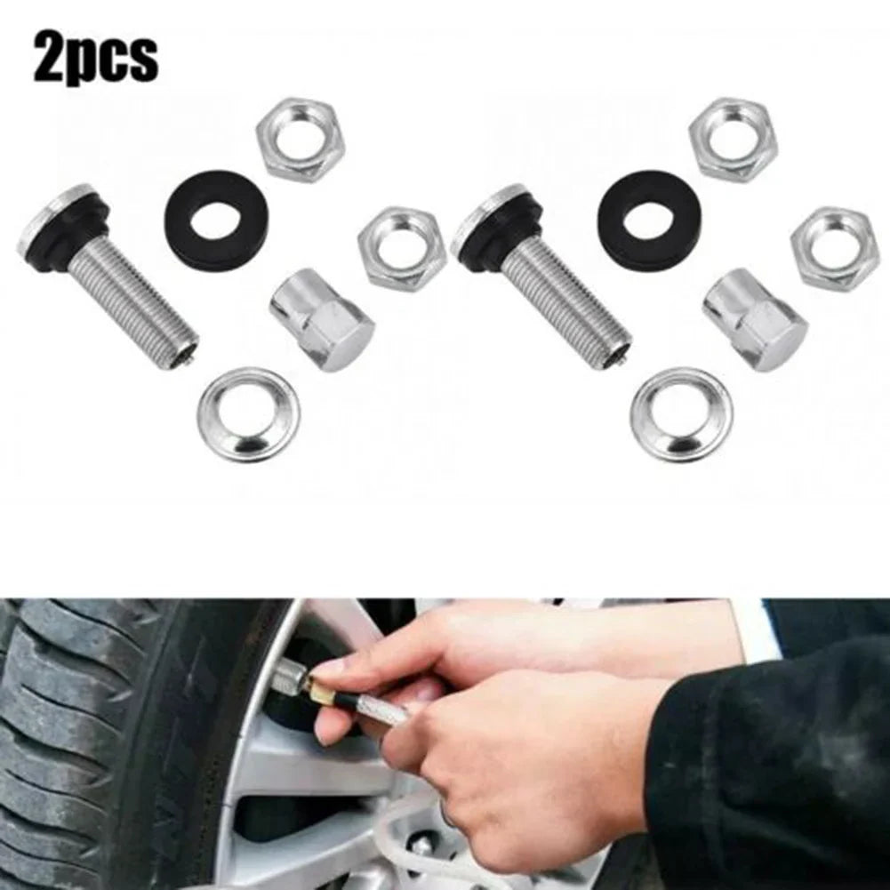 2 Pcs Silver Metal Car Tire Valve Short Stems | Tubeless Vacuum Replacement