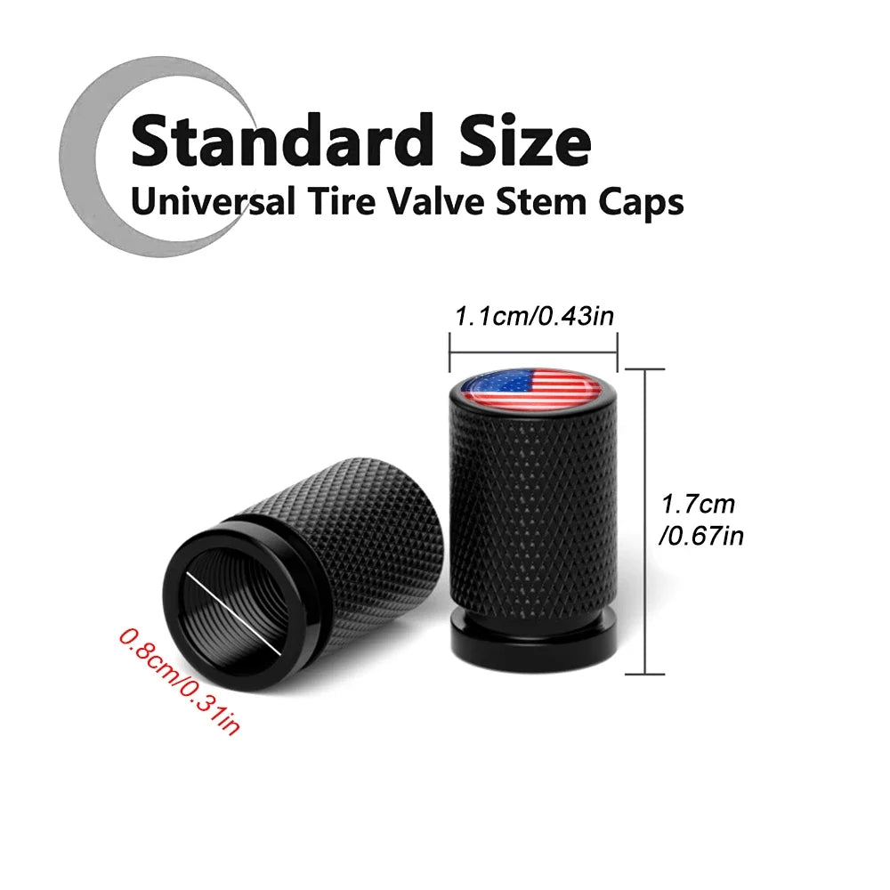 American Flag Valve Stem Caps, 4 Pack, Aluminum Alloy