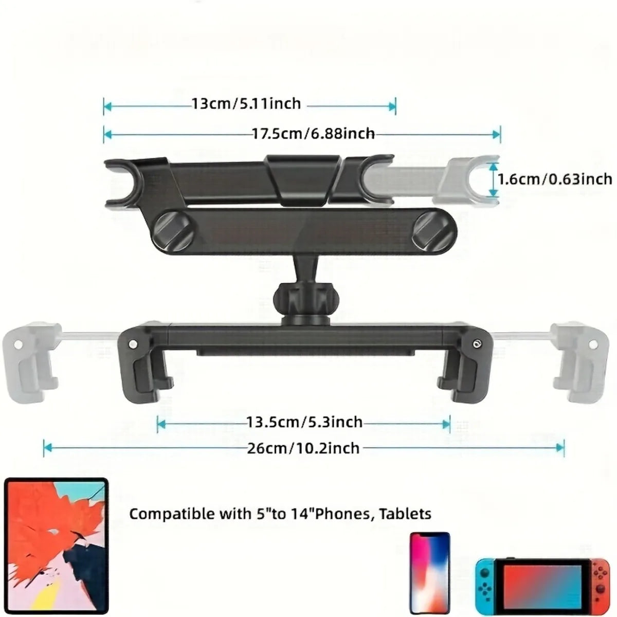 Universal Car Headrest Tablet Mount | Hands-Free Backseat Entertainment for iPads and Cell Phones
