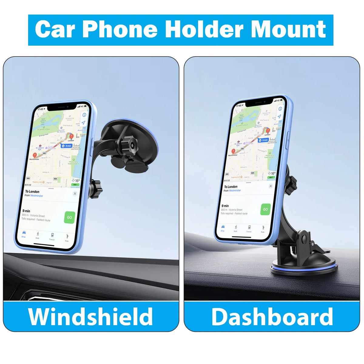 Universal Car Phone Mount | Dashboard and Windshield Holder with 360° Rotation