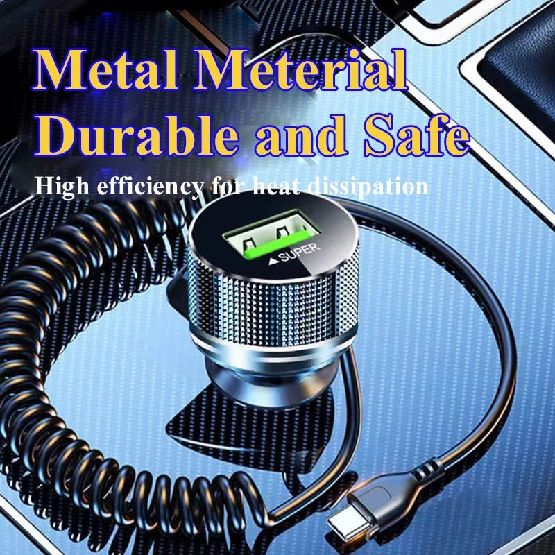 EDEBA Metal USB Car Charger with Type C Cable | 12V Super Fast Vehicle Adapter 2 in 1